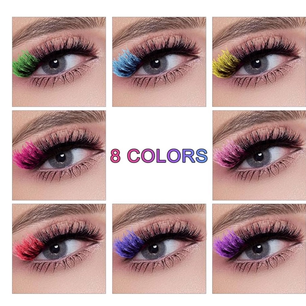 Colored Lashes Mink Eyelash With Color on End, 8 Pairs Fluffy Long  False Lash,